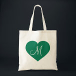 Bolso De Tela Monograma Kelly Green Heart<br><div class="desc">Esta bolsa de algodón presenta un corazón kelly verde con un monograma blanco inicial en su centro. Personalice redimensionando/reposicionando el corazón verde y/o personalizando el texto/monograma. Gran regalo de dama de honor.</div>