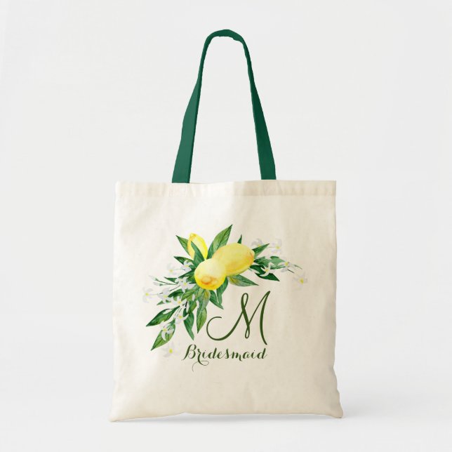 Bolso De Tela Monograma Lemons Blossom Bridesmaid Tote Bag (Frente)