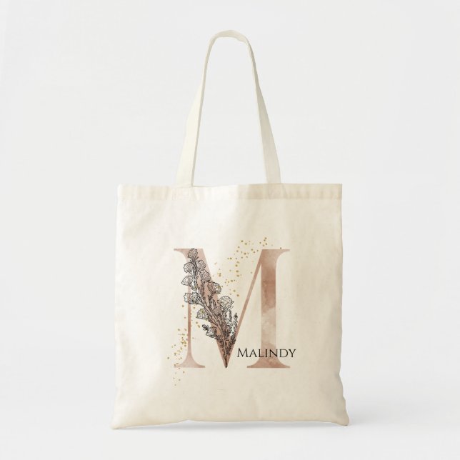 Bolso De Tela Monograma Letra inicial moderna M Boho Personaliza (Frente)