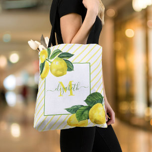 Bolso De Tela Monograma limones country acuarela rayas rústico