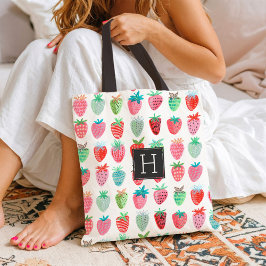 Bolso De Tela Monograma Lindo de Patrón de Fresa para Mercado de