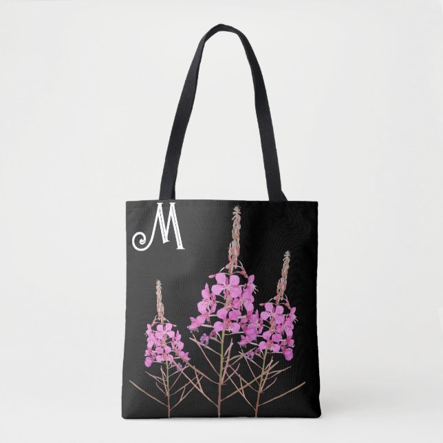 Bolso De Tela Monograma M personalizable bonito flores rosadas f (Anverso)