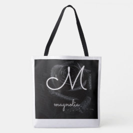 Bolso De Tela Monograma M Rosa Negra Magnolia Gotitas de Agua Fl