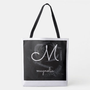 Bolso De Tela Monograma M Rosa Negra Magnolia Gotitas de Agua Fl