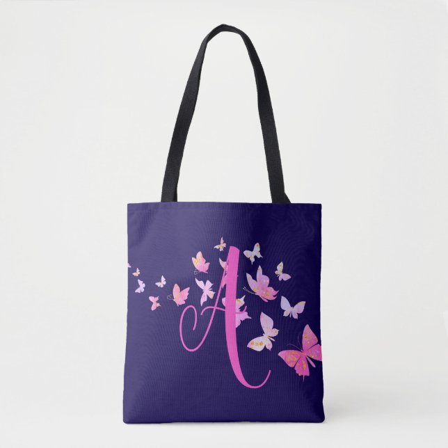 Bolso De Tela Monograma Mariposa Azul Rosa (Anverso)