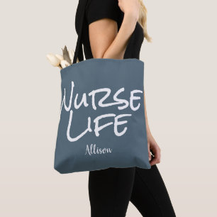 Bolso De Tela Monograma médico moderno de Enfermera azul con gu