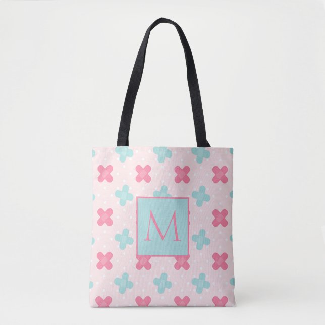 Bolso De Tela Monograma médico rosa y azul (Anverso)