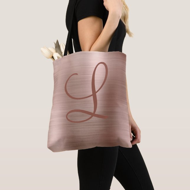 Bolso De Tela Monograma Metalizado cepillado de oro Rosa de moda (Detalle)