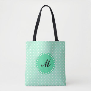 Bolso De Tela Monograma Mimática y Punto de Polka Blanco
