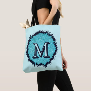 Bolso De Tela Monograma minimalista simple chic azul abstracto