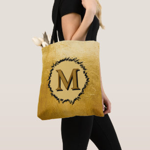 Bolso De Tela Monograma minimalista simple falso oro negro