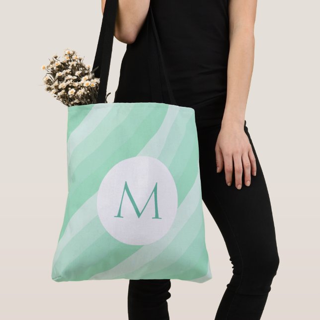 Bolso De Tela Monograma Mint Green Striped Personalizado Templat (Detalle)
