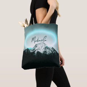 Bolso De Tela Monograma misterioso de neón azul de montaña nevad