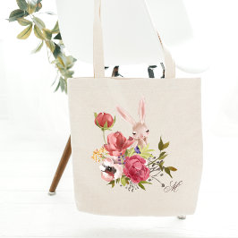 Bolso De Tela Monograma Moda Floral Conejo Conejo Pascua