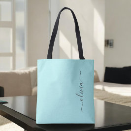 Bolso De Tela Monograma moderna de escritura femenina azul teal