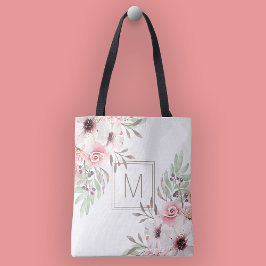Bolso De Tela Monograma Moderna Floral Acuarela Rosa