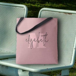 Bolso De Tela Monograma Moderna Nombre Personalizado Rosa Polvo