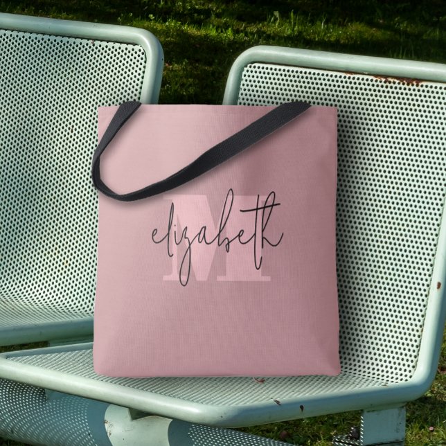 Bolso De Tela Monograma Moderna Nombre Personalizado Rosa Polvo (Subido por el creador)