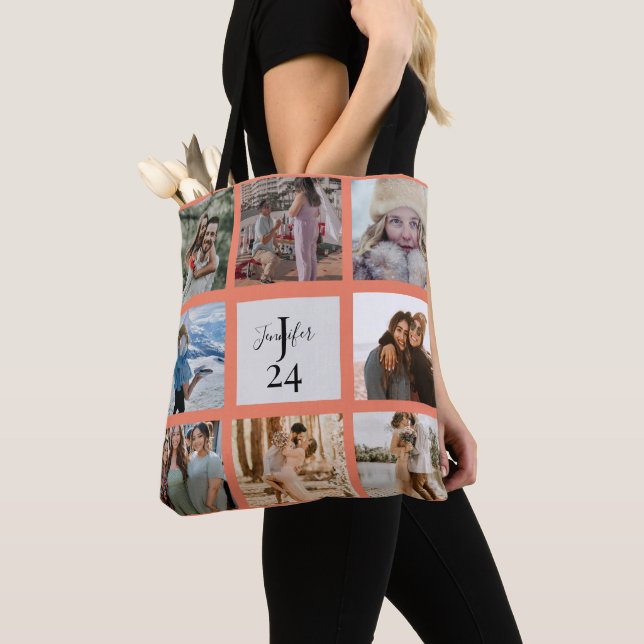 Bolso De Tela Monograma moderno 8 Foto Nombre personalizado y ed (Detalle)