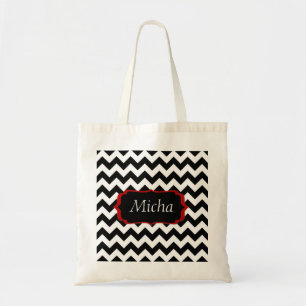 Bolso De Tela Monograma moderno blanco y negro de Chevron