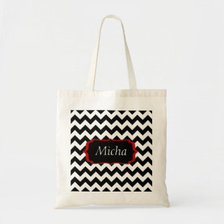 Bolso De Tela Monograma moderno blanco y negro de Chevron