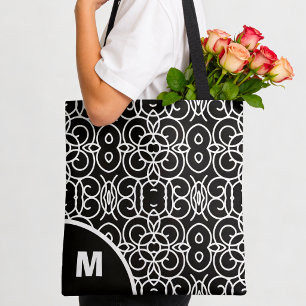 Bolso De Tela Monograma moderno con patrón de bucle geométrico
