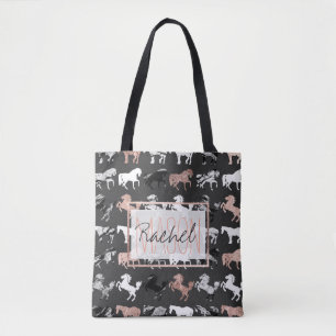 Bolso De Tela Monograma moderno de caballo de mármol blanco dor