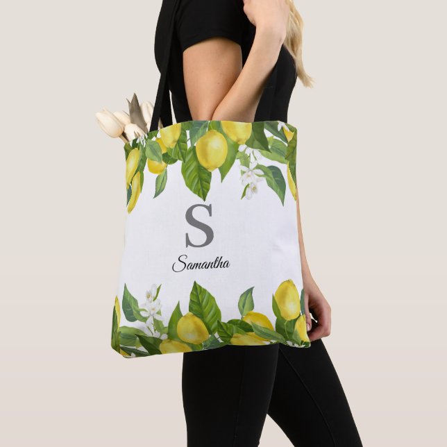 Bolso De Tela Monograma moderno de cítricos limón (Detalle)