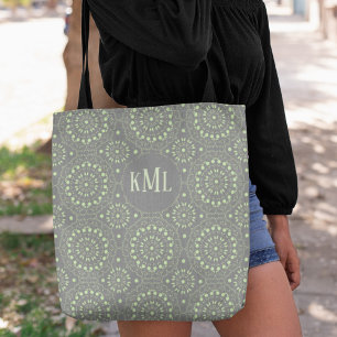 Bolso De Tela Monograma moderno de diseño verde y gris