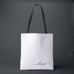 Bolso De Tela Monograma moderno de escritura de glotonería blanc<br><div class="desc">Elegante blanco y negro Añadir tu propio nombre Bolsa de libros monograma. Esta Bolsa de Libros puede ser personalizada para incluir su nombre inicial y de pila y entregarse como regalo para Navidades,  Dulce 16 Cumpleaños,  Ducha de Novias o un Boda.</div>