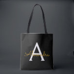 Bolso De Tela Monograma moderno de escritura de glotonería blanc<br><div class="desc">Elegante negro y dorado añade tu propio nombre bolsa de libros monograma. Esta Bolsa de Libros puede ser personalizada para incluir su nombre inicial y de pila y entregarse como regalo para Navidades,  Dulce 16 Cumpleaños,  Ducha de Novias o un Boda.</div>