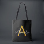 Bolso De Tela Monograma moderno de escritura de glotonería blanc<br><div class="desc">Elegante negro y dorado añade tu propio nombre bolsa de libros monograma. Esta Bolsa de Libros puede ser personalizada para incluir su nombre inicial y de pila y entregarse como regalo para Navidades,  Dulce 16 Cumpleaños,  Ducha de Novias o un Boda.</div>