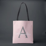 Bolso De Tela Monograma moderno de escritura de guiones gris ros<br><div class="desc">Elegante rosa y gris de Rubor Añade tu propio nombre bolsa de libros monograma. Esta Bolsa de Libros puede ser personalizada para incluir su nombre inicial y de pila y entregarse como regalo para Navidades,  Dulce 16 Cumpleaños,  Ducha de Novias o un Boda.</div>