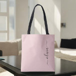 Bolso De Tela Monograma moderno de escritura de Rubor Dusty Pink<br><div class="desc">Rubor Dusty Pink Elegant Añade Tu Propio Nombre Monograma Bolsa Del Libro. Esta Bolsa de Libros puede ser personalizada para incluir su nombre inicial y de pila y entregarse como regalo para Navidades,  Dulce 16 Cumpleaños,  Ducha de Novias o un Boda.</div>