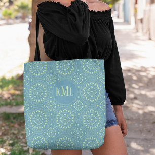 Bolso De Tela Monograma moderno de estilo verde y Verde azulado