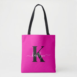 Bolso De Tela Monograma moderno de guión negro rosa caliente