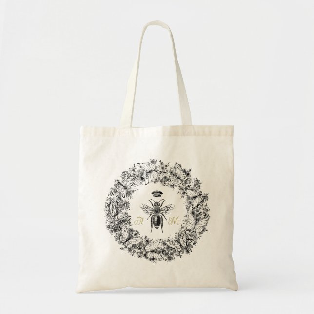 Bolso De Tela Monograma moderno de mariposa de abeja reina de co (Frente)