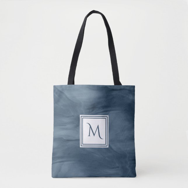 Bolso De Tela Monograma moderno de mármol azul sutil de la marin (Anverso)