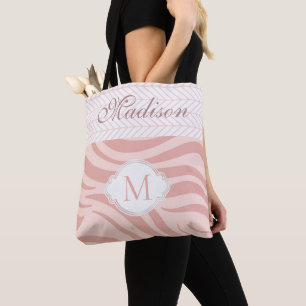 Bolso De Tela Monograma moderno de moda de cebra geométrica rosa