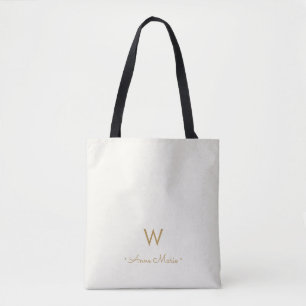 Bolso De Tela Monograma moderno de oro con letra script