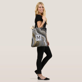 Bolso De Tela Monograma moderno de oro y agio gris