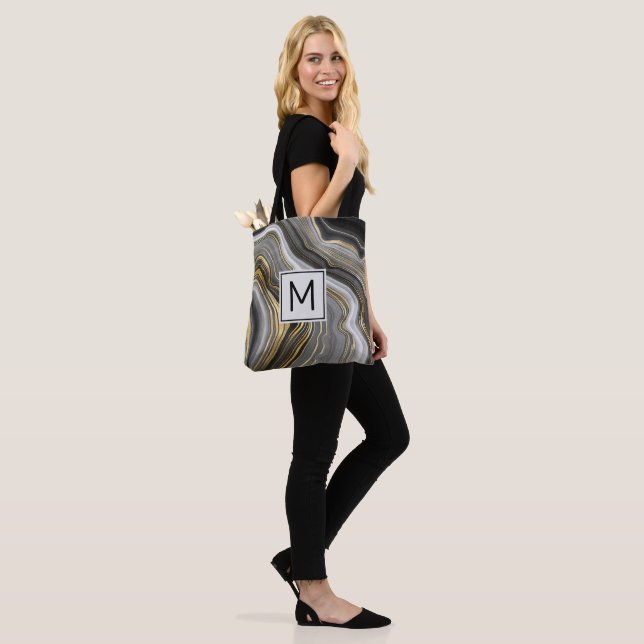 Bolso De Tela Monograma moderno de oro y agio gris (Puesto)