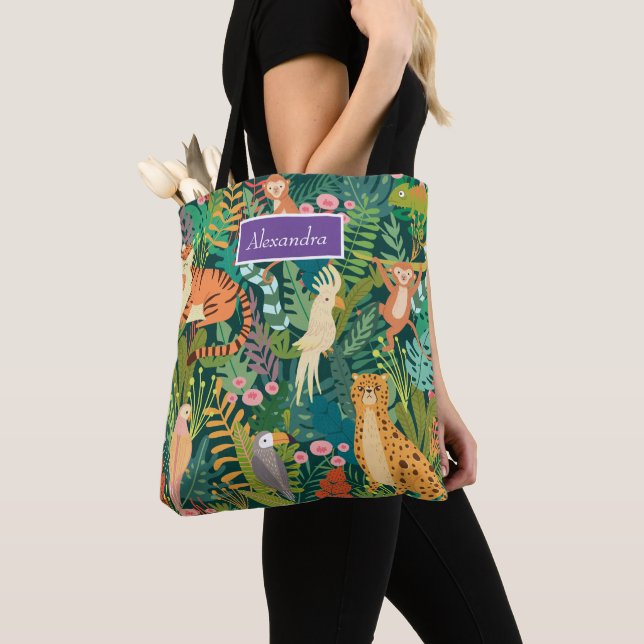 Bolso De Tela Monograma moderno de selva tropical Animal l Verde (Detalle)