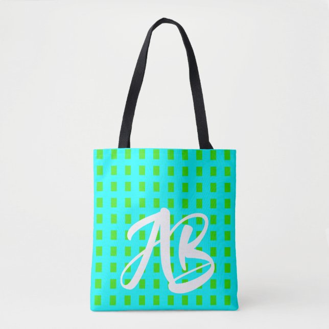 Bolso De Tela Monograma moderno divertido Aqua azul y verde (Anverso)