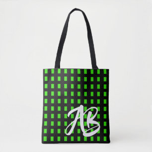 Bolso De Tela Monograma moderno divertido negro y verde