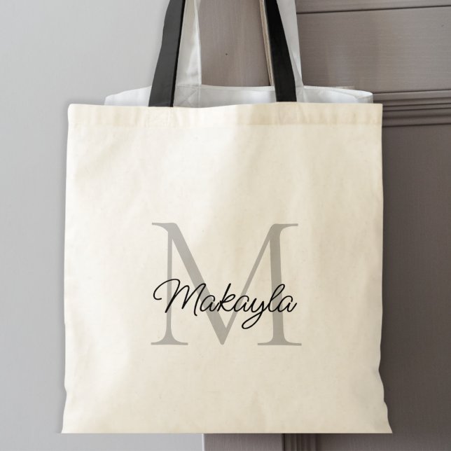 Bolso De Tela Monograma moderno elegante y personalizado negro (Subido por el creador)