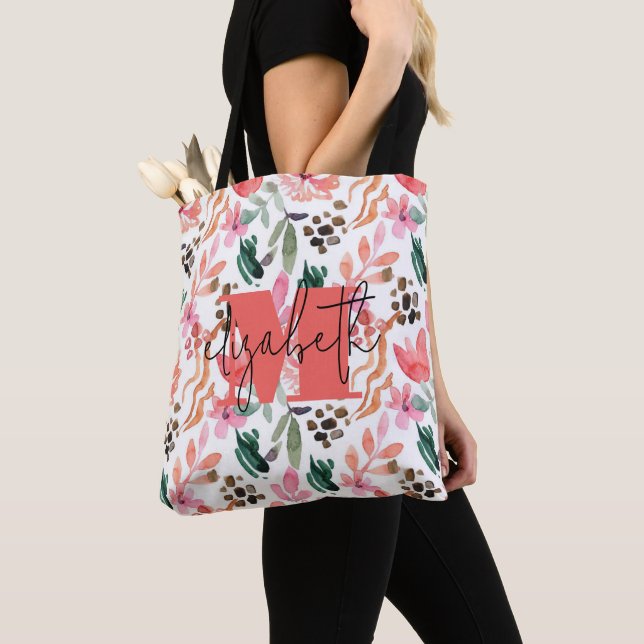 Bolso De Tela Monograma moderno Floral rosa (Detalle)