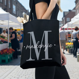 Bolso De Tela Monograma moderno minimalista negro blanco
