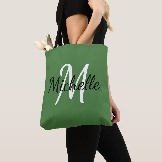 Bolso De Tela Monograma moderno mínimo verde y blanco (Detalle)