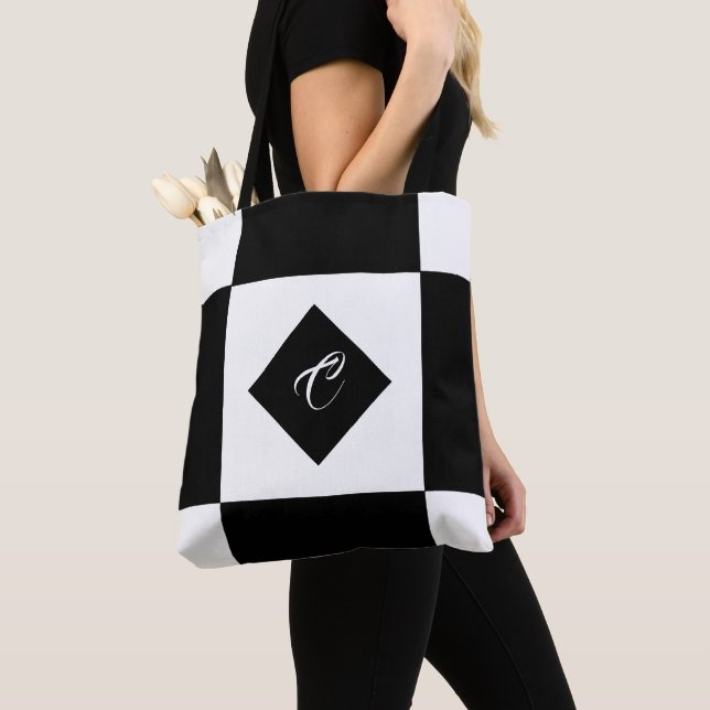 Bolso De Tela Monograma moderno negro y blanco controlado (Detalle)